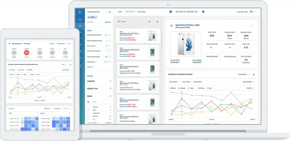 DataWeave retail pricing optimization software shown on a tablet and a laptop 